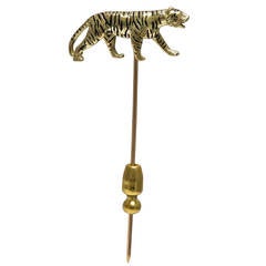 Vintage Tiger Gold and Enamel Stick Pin