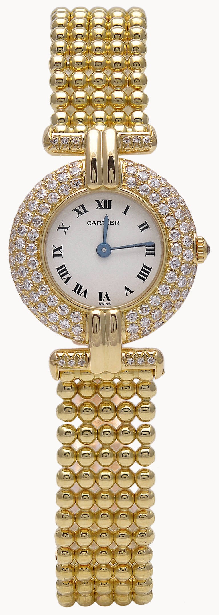 Cartier Lady's 18k Yellow Gold and Diamond Colisee Wristwatch with Bracelet, 18k bracelet with deployant clasp. The bezel is set with sparking diamonds. Quartz movement. No longer available.