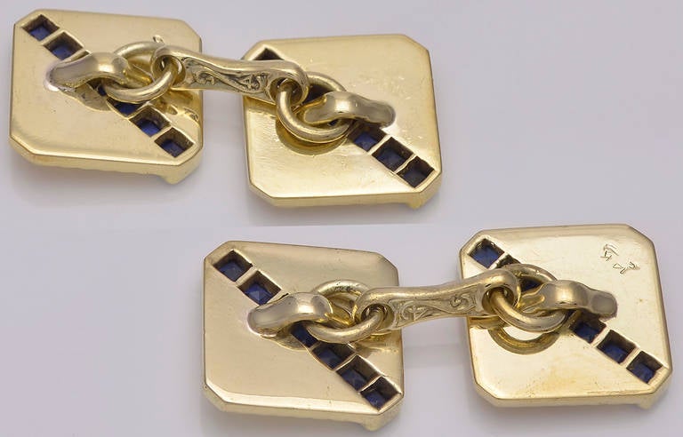 Art Deco Sapphire Gold Cufflinks
