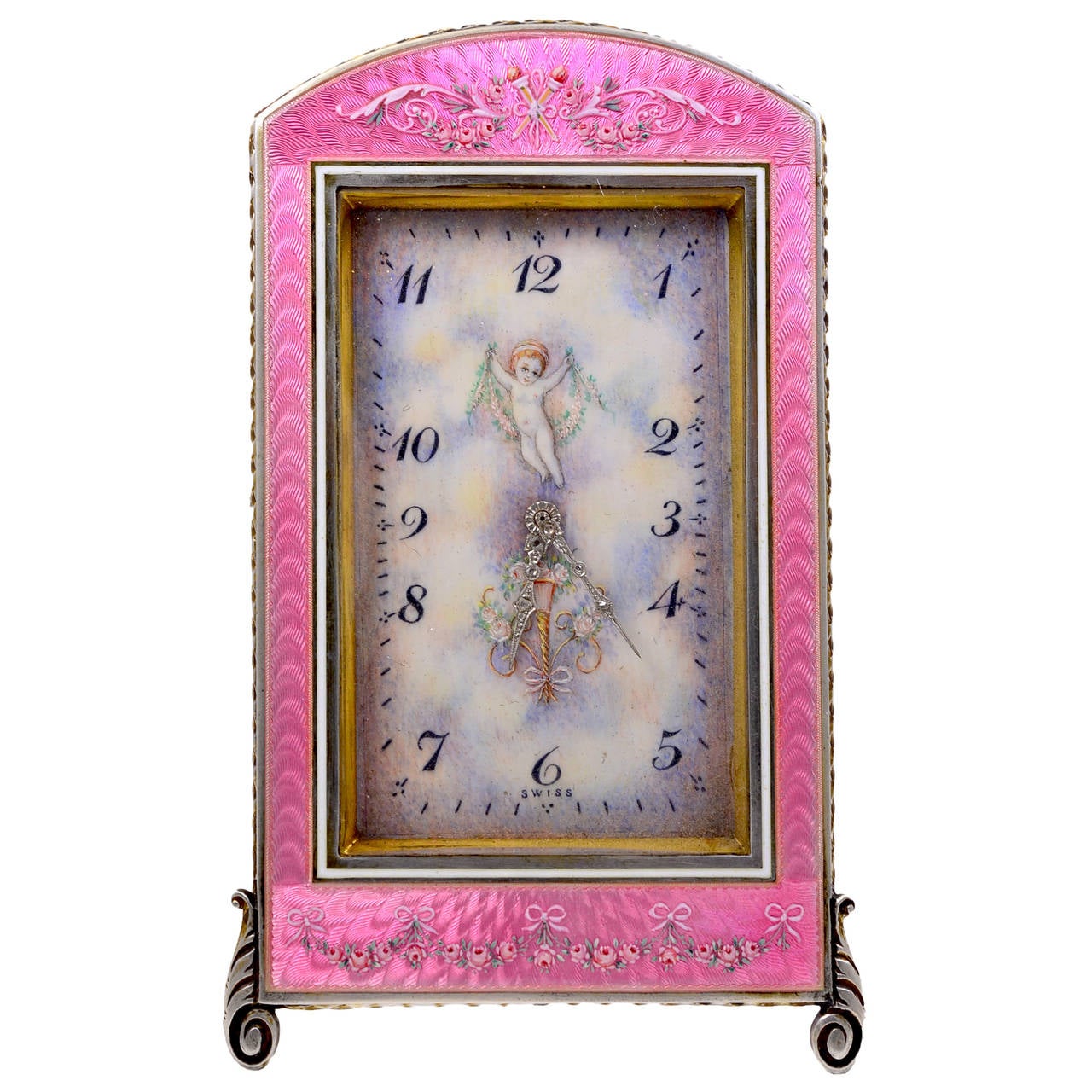 Guilloche Enamel and Sterling Antique Clock