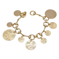 Gucci Floral Collection Gold Horse Bit Charm Bracelet