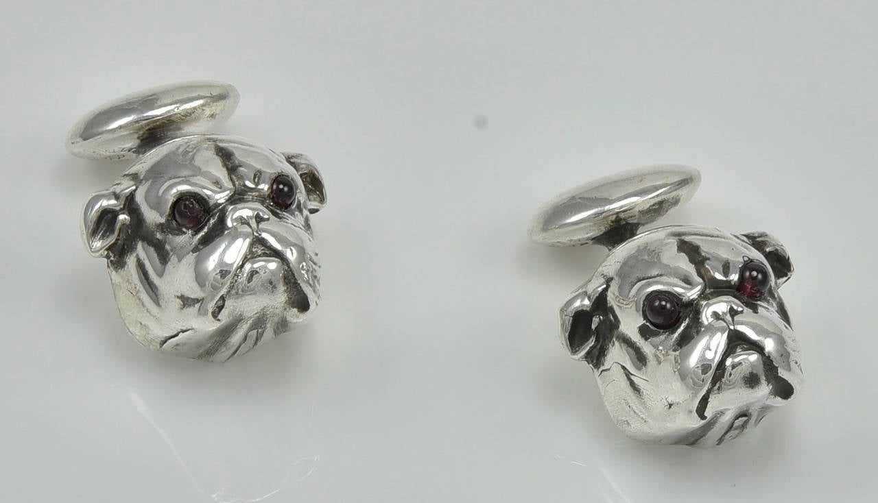 Bull Dog Sterling Cufflinks In Excellent Condition In New York, NY
