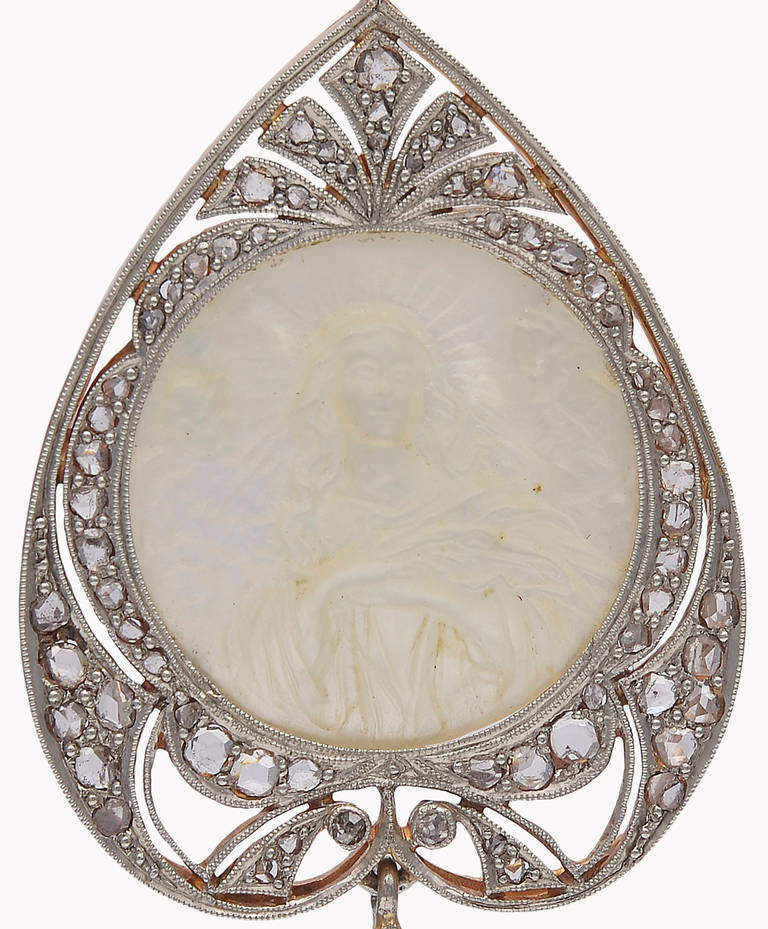Antique Pearl Mother-of-Pearl Diamond Pendant For Sale at 1stDibs