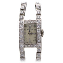 Antique Hamilton Lady's White Gold and Diamond Art Deco Double Line Bracelet Watch