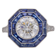 Tiffany & Co. Sapphire Diamond Platinum Octagonal Ring 1