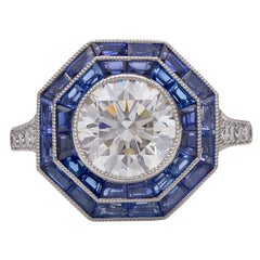 Tiffany & Co. Sapphire Diamond Platinum Octagonal Ring