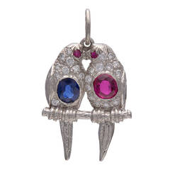 Ruby Sapphire Diamond Platinum Lovebird Charm