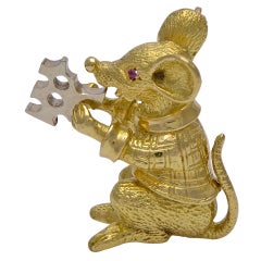 Ruby Gold Mouse Brooch