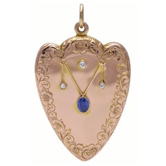 Antique Sapphire Diamond Gold Heart Locket