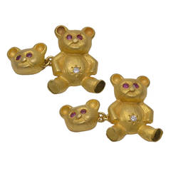 Ruby Diamond Gold Teddy Bear Cufflinks