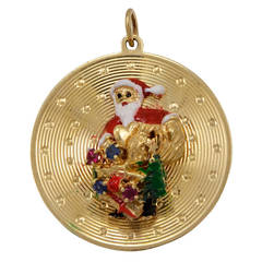 Vintage Santa Claus Gold Enamel Charm