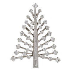 Vintage Diamond Platinum Christmas Tree Pin