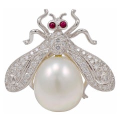 Vintage Pearl Diamond Bug Brooch