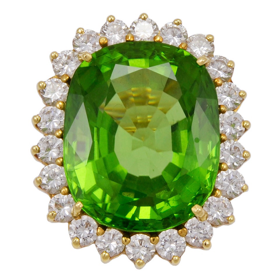 Peridot and Diamond Large Cocktail Ring
