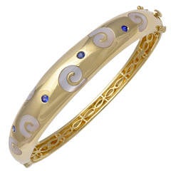 Gold Inlaid Bangle with Sapphires