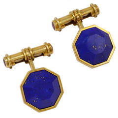 Asprey Lapis  Ruby Gold Cufflinks