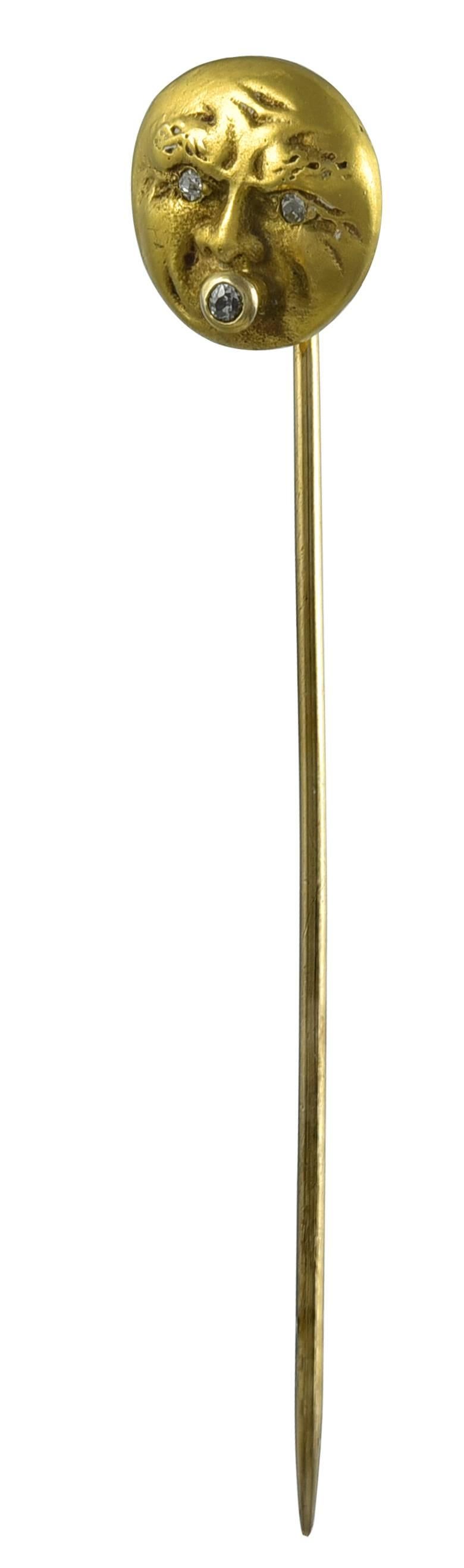 Ultimate for the man in the moon aficionado: a 14K yellow gold stickpin. The man has glittering gold eyes and is smoking a diamond-tipped cigar. A great piece.

Alice Kwartler has sold the finest gold & diamond jewelry and silver for over 40 years.