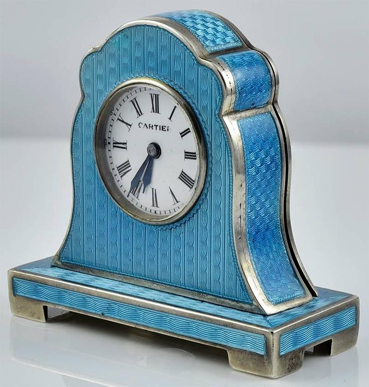 Cartier Antique Enamel Silver Miniature Mantel Clock at 1stDibs