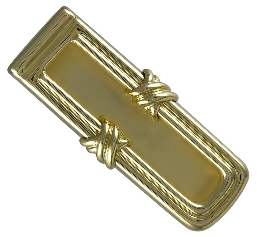 Well-designed yellow gold money clip.  Made and signed by Tiffany & Co.  Applied double 