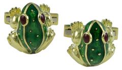 David Webb Enamel gold Frog Cufflinks