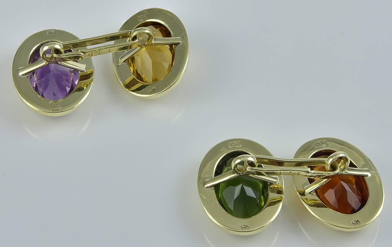 Large antique oval double-sided cufflinks. Faceted tourmaline, citrine, amethyst and topaz set in wide 14K yellow gold border. Handsome; different and distinctive.

Alice Kwartler has sold the finest antique gold & diamond jewelry and silver for