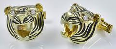 Great Enamel Opal Diamond Gold Tiger Cufflinks