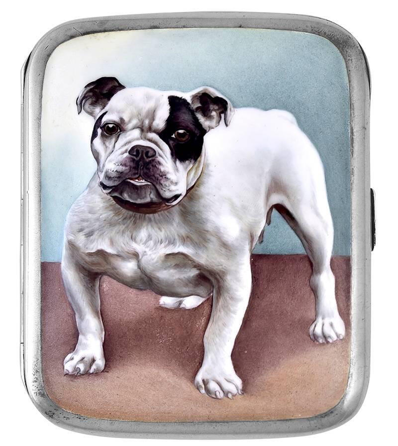 Best Ever Antique Bulldog Enamel Sterling Silver Case