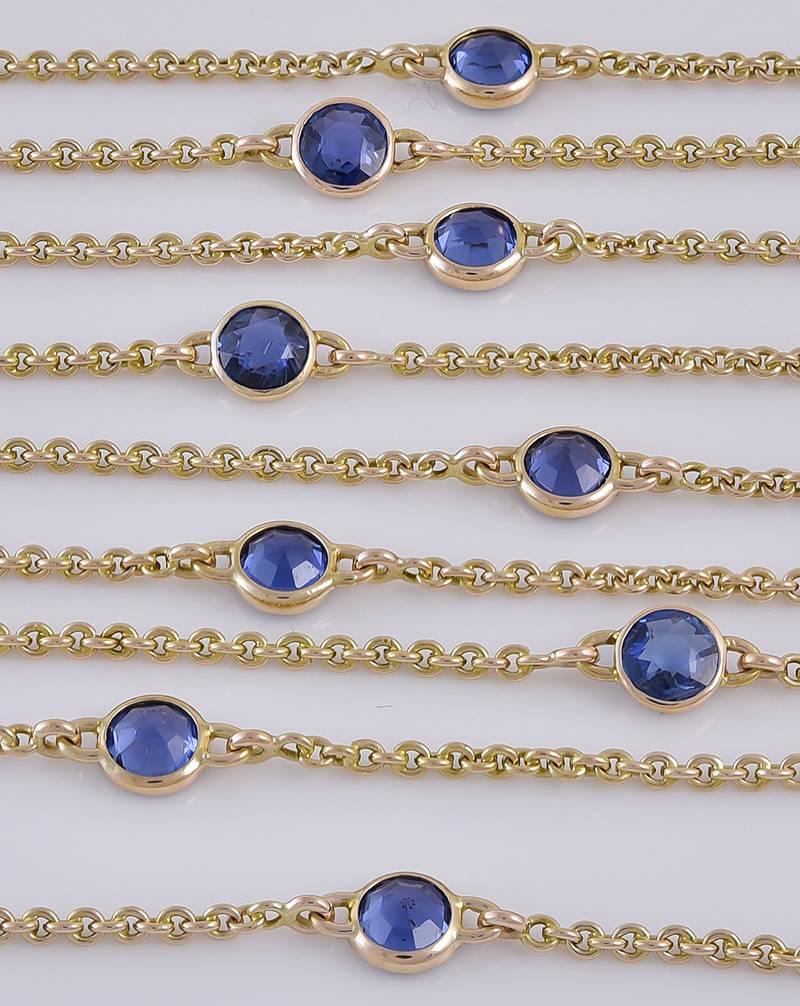 Elegant Antique Sapphire Gold Long Chain Necklace In Excellent Condition In New York, NY