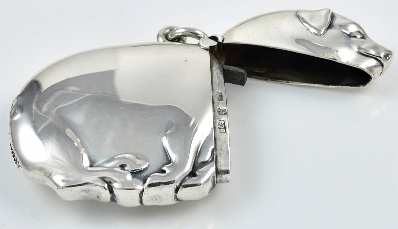 Antique sterling silver figural pig match safe.  Striker on bottom.  Perfect condition.  Made in Austria c. 1905.  2