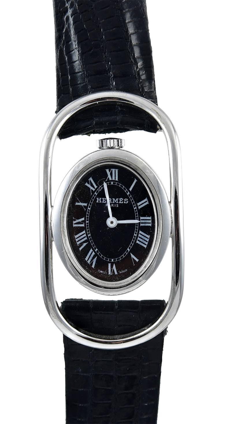 Women's or Men's Hermes Stainless Steel Openwork Wristwatch