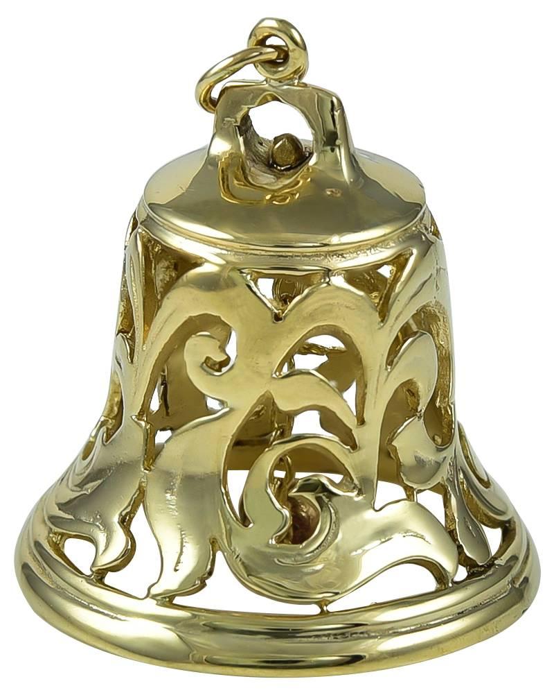 Large figural bell charm, with intricate allover cut-out pattern.  1 1/4