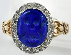 Antique Lapis Gold Platinum Skull Ring
