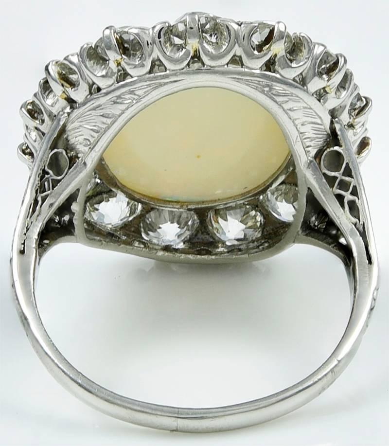 Women's or Men's Spectacular Antique Opal Diamond Platinum Ring