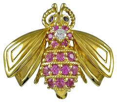 Tiffany & Co. Pink Sapphire Diamond Gold Bee Pin