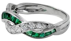 Tiffany & Co. Emerald Diamond Platinum Ring