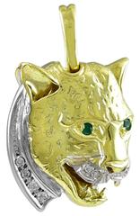 Fierce Gemset Gold Double-sided Leopard Head Pendant