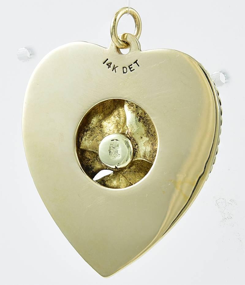 Large Gold Pansy Heart Pendant Charm For Sale at 1stdibs