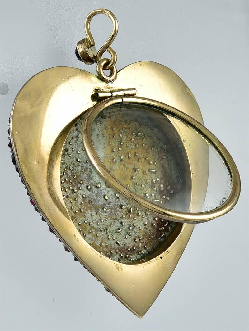 Women's Antique Large Garnet Gold Heart Locket