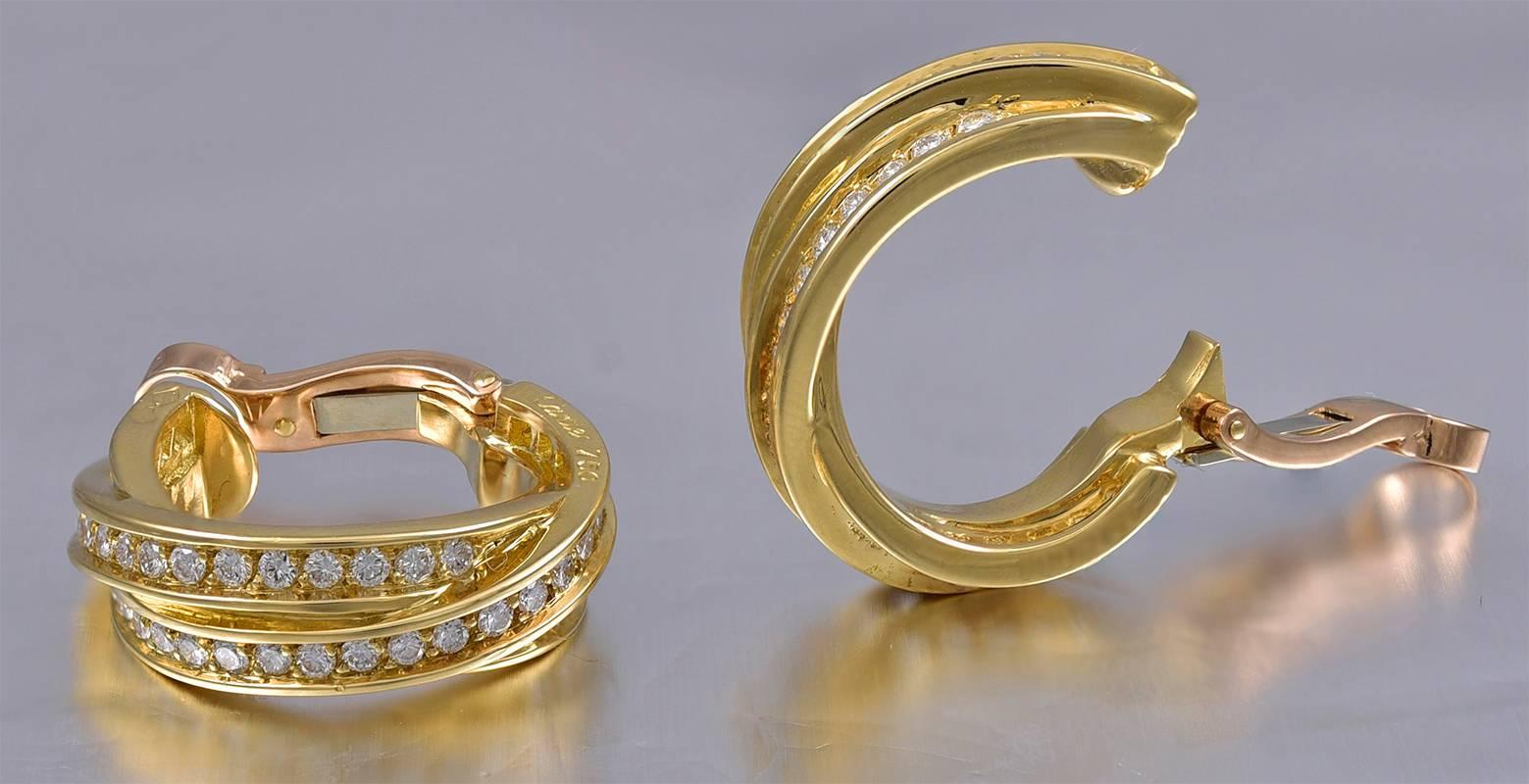 Cartier France Diamond Gold Earrings In Excellent Condition For Sale In New York, NY