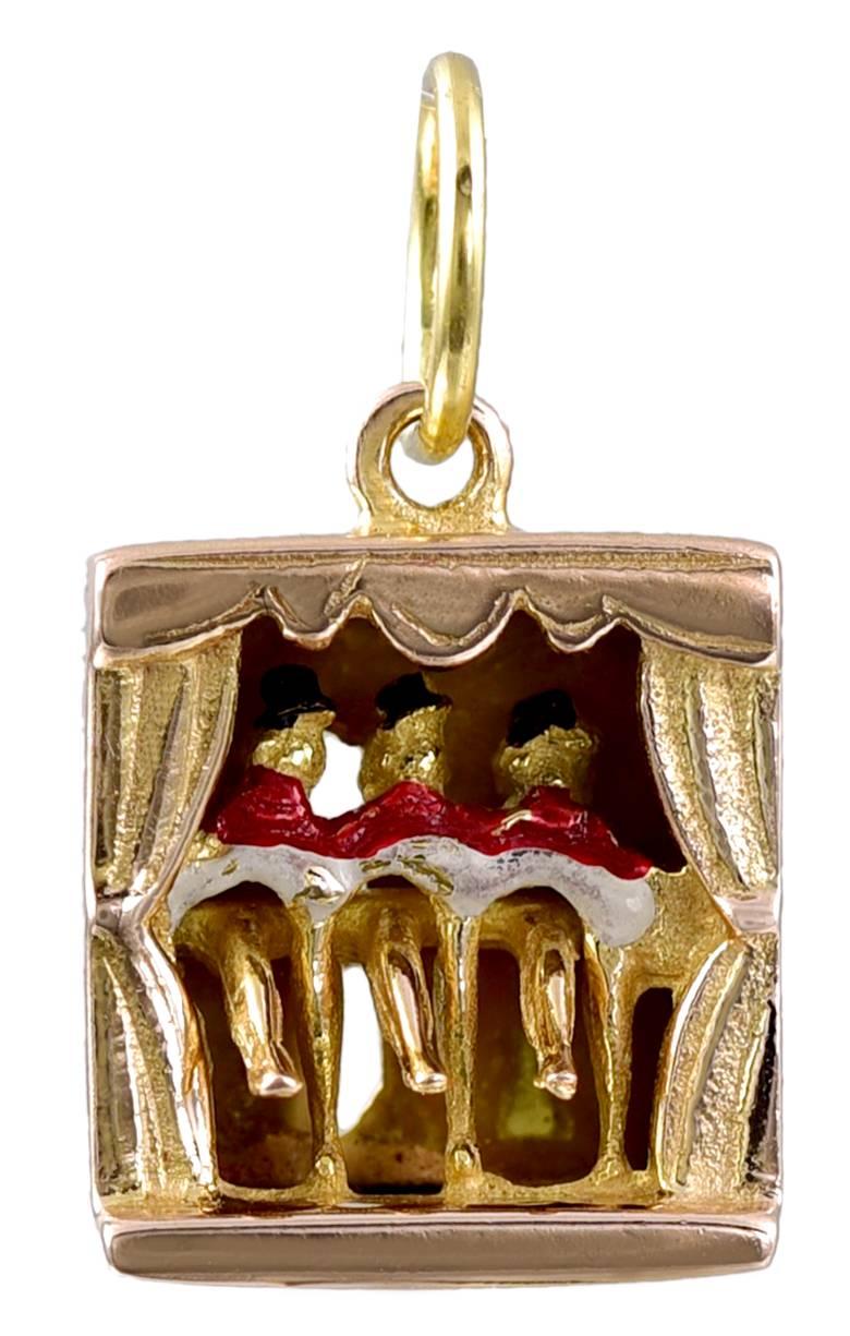 Fabulous Gold and Enamel Can Can Mechanical Charm In Excellent Condition In New York, NY