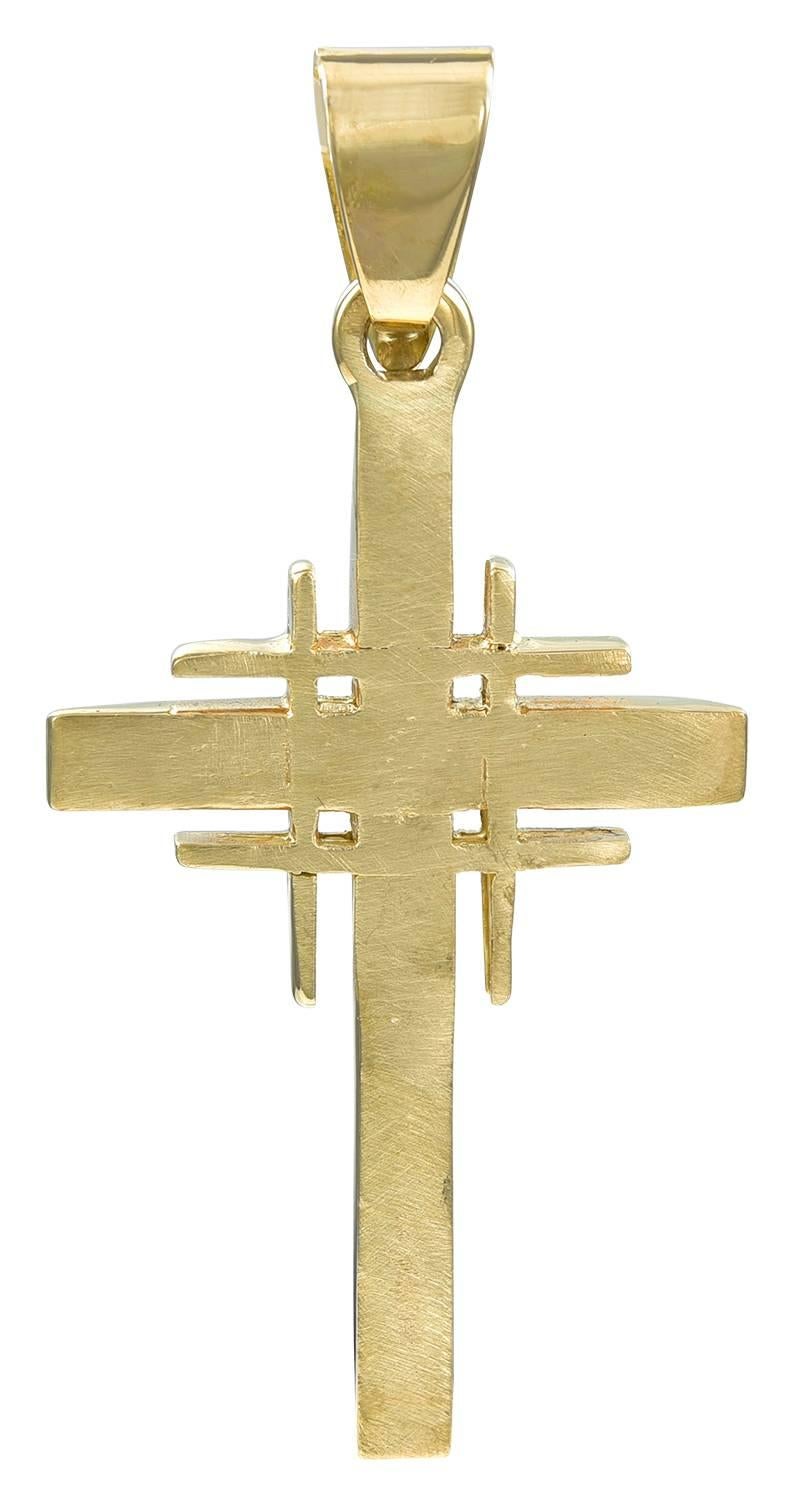 Brilliant heavy gauge18K yellow gold cross.  Clean, strong modern design.  Beautiful to look at and to hold.  2 3/4