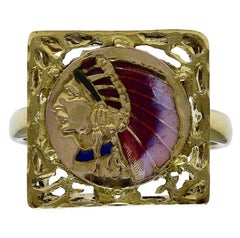 Antique Enamel Gold Indian Head Ring