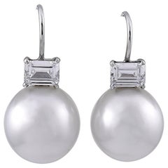 Vintage Flawless Large South Sea Pearl White Sapphire Earrings