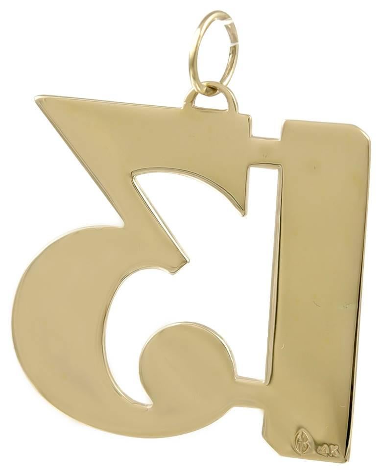 Huge figural number "13" pendant.  Heavy gauge 14K yellow gold.  1 1/2" x 1 1/2."  A  crisp silhouette; a bold statement.

Alice Kwartler has sold the finest antique gold and diamond jewelry and silver for over forty years.