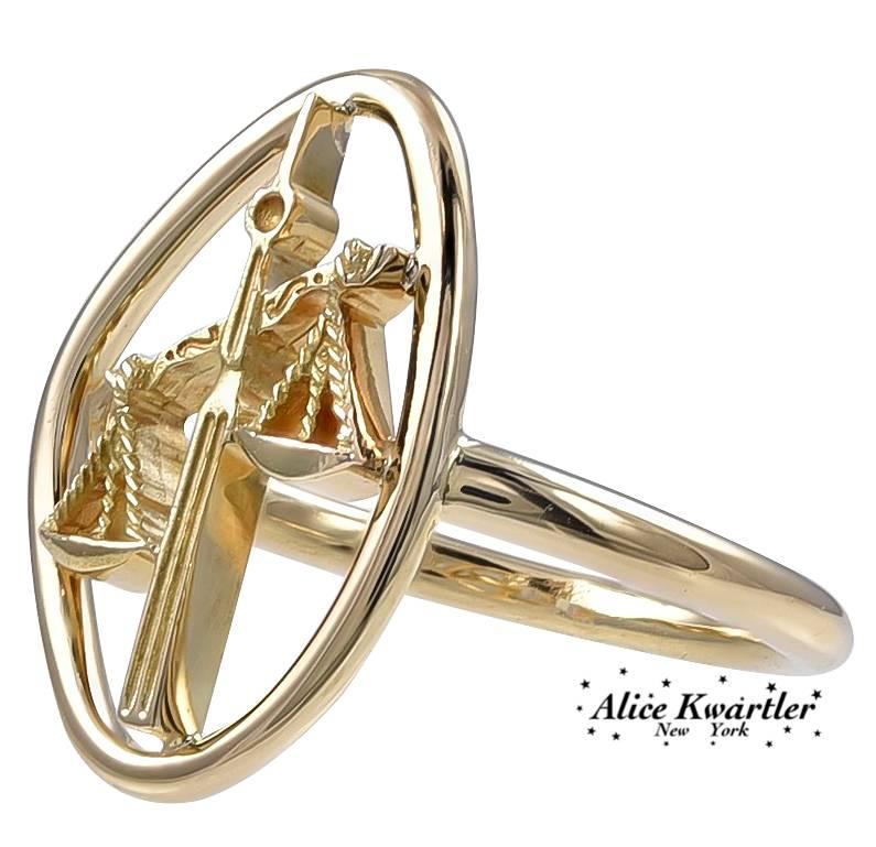 Most unusual and appealing openwork "Libra" ring.  Made and signed by BOUCHERON.  18K yellow gold.  Size 7 and may be custom-sized.  A very different and special ring for the Libra in your life.

Alice Kwartler has sold the finest antique