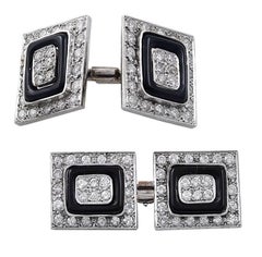 Antique Platinum, Gold, Diamond and Onyx Cufflinks