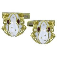 David Webb White and Red Enamel Gold Frog Cufflinks 7