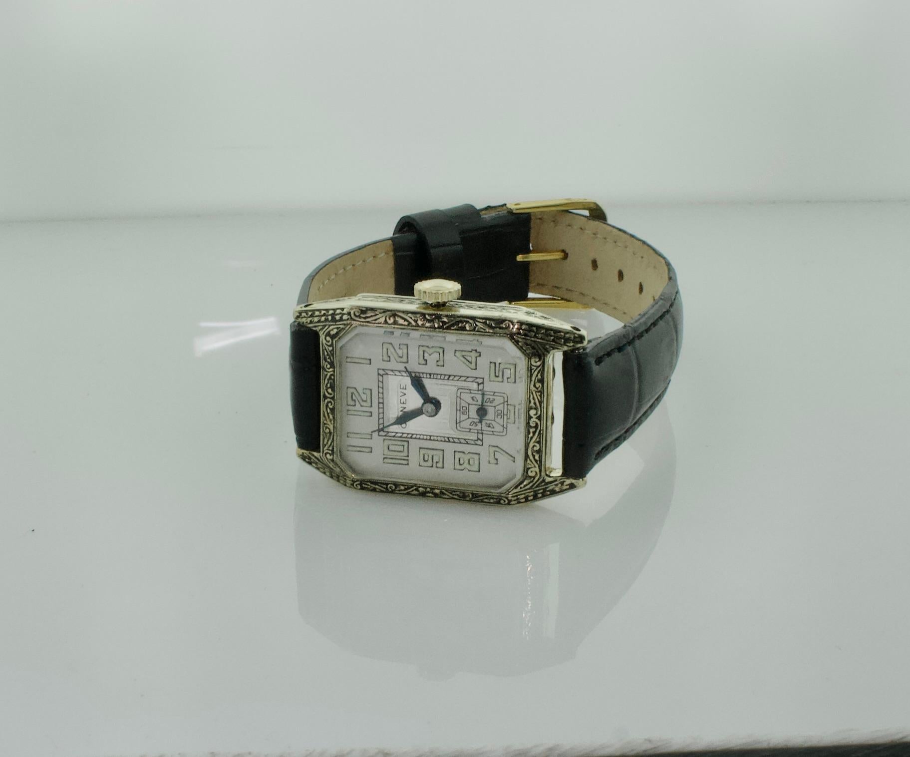 Orologio da polso Art Deco Genève in oro 14k inciso, datato 1931 - Un cimelio senza tempo In condizioni buone in vendita a Wailea, HI