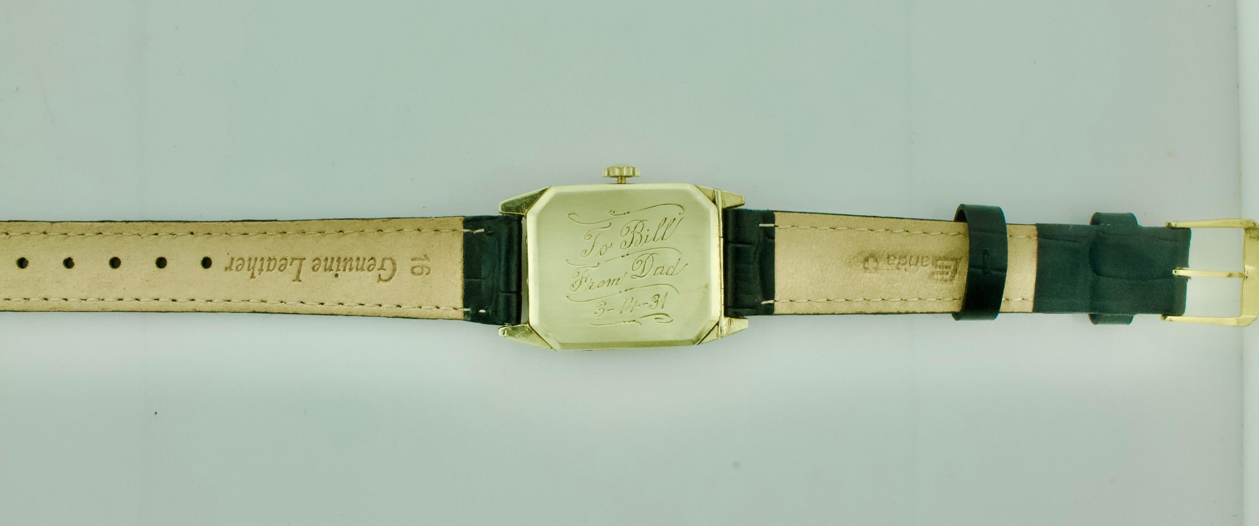 Art Déco Orologio da polso Art Deco Genève in oro 14k inciso, datato 1931 - Un cimelio senza tempo in vendita