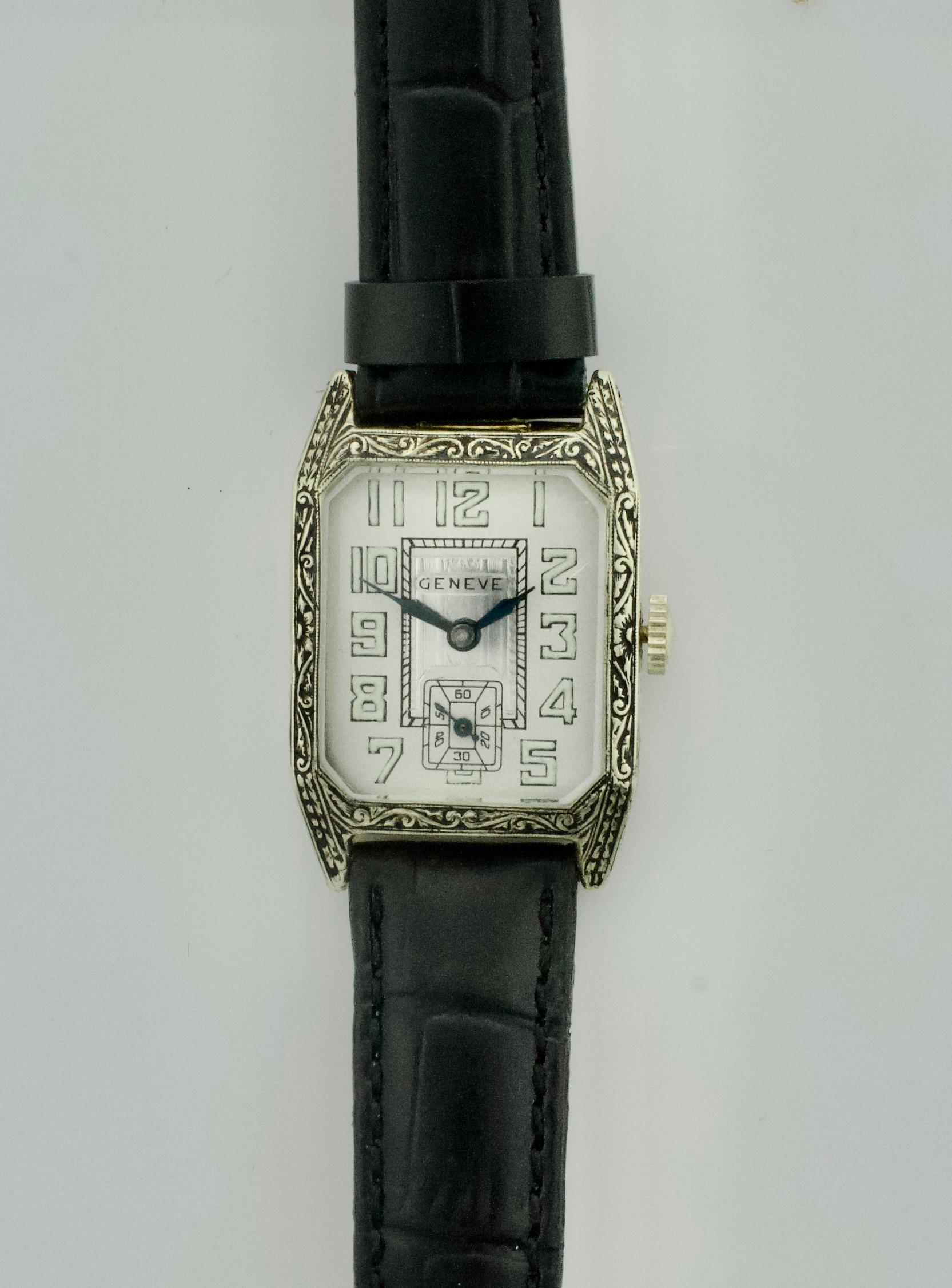 Orologio da polso Art Deco Genève in oro 14k inciso, datato 1931 - Un cimelio senza tempo in vendita 3